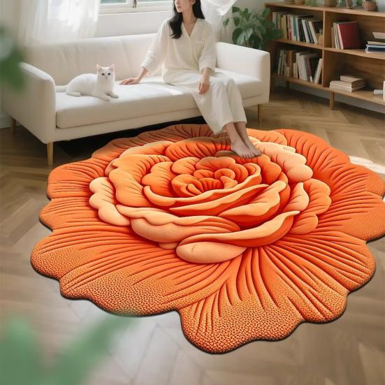 Floral Plush Floor Mat 3D Realistic Flower Design Non-Slip Absorbent Bath Mat Quick-Dry Bathroom Rug for Bedroom Entryway Vanity Area