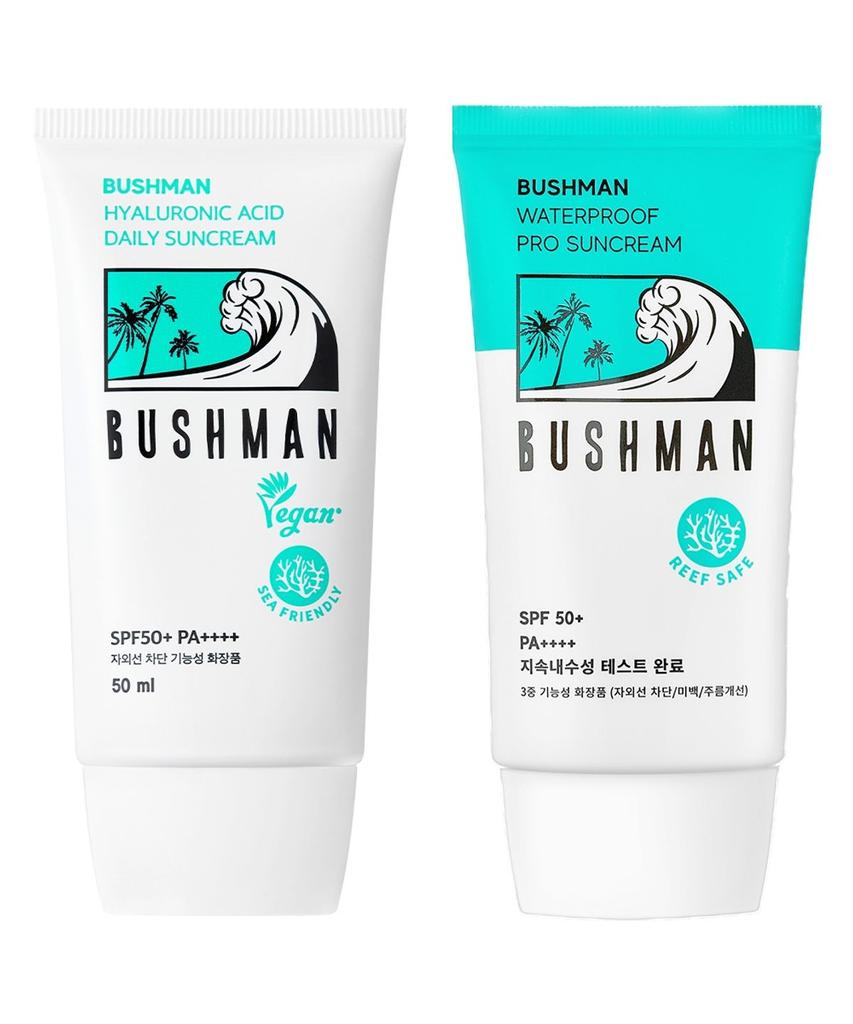 Bushman Hyaluronic Acid Daily Sun Cream SPF50+ PA++++ 50ml, Waterproof Sun Cream 50g, SPF50+ PA++++ 2-Piece Set