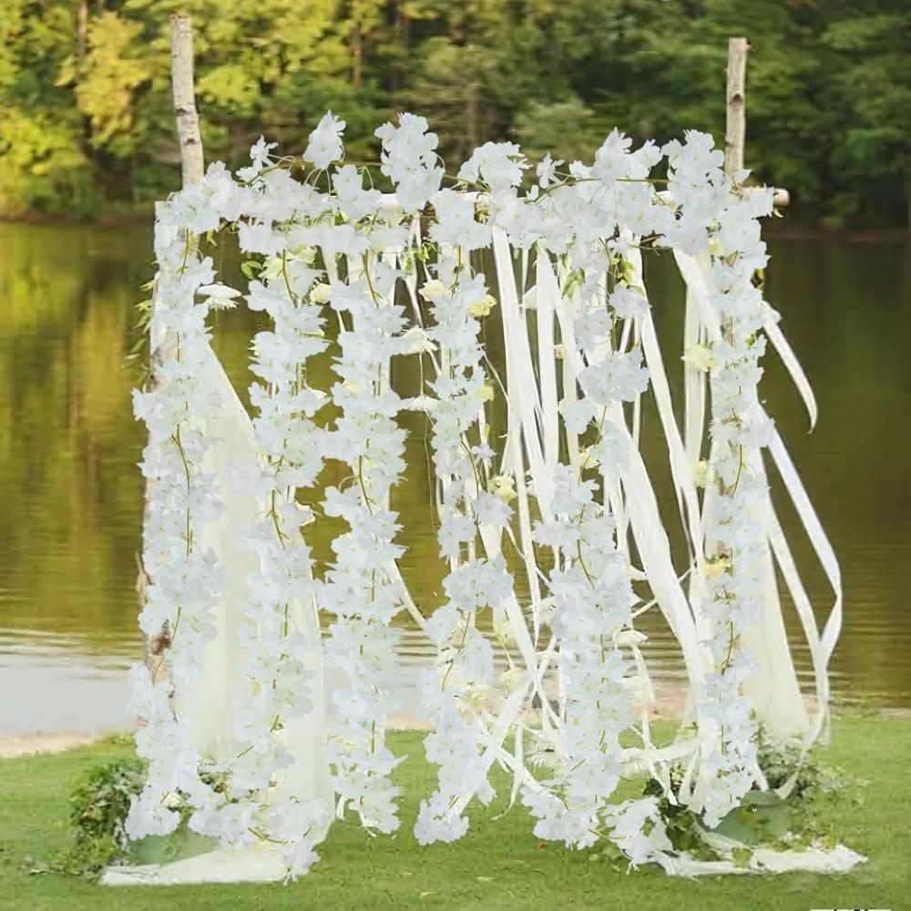 180CM Artificial Flower Garland Fake Flower Silk Material Silk Cherry Blossom Vines Design Pink Sakura Cherry Blossom Vine