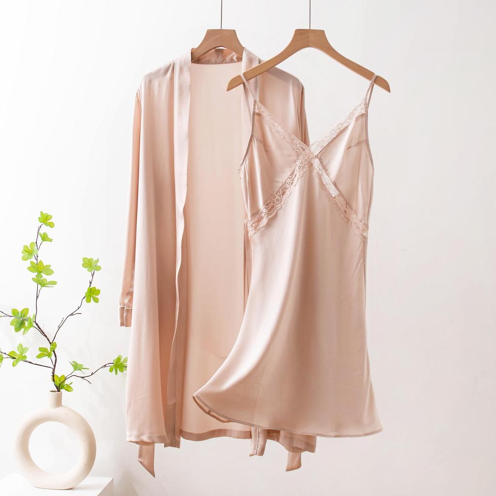 2025 Women's Silk Spaghetti Strap Robe & Nightgown - Elegant Bridal Homewear