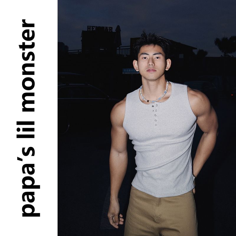 

25ss [Original] American Street Fancy Henry Collar Sports Vest Summer Island Vacation Beach Style Flower Gray XL