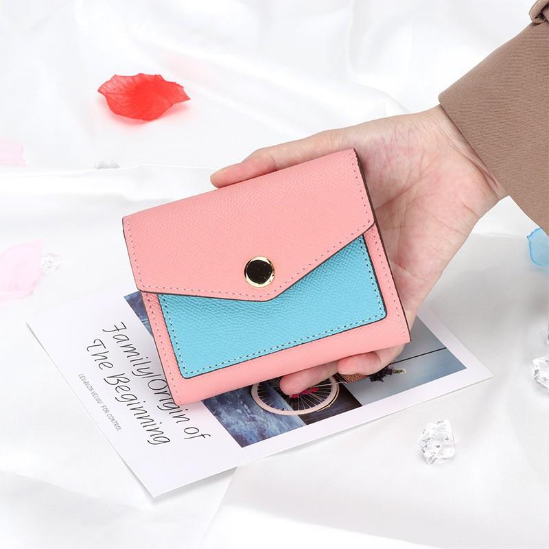 Wallet Women's Genuine Leather Short Three-fold Change Purse Fashionable Contrasting Color Multi-card Full-leather Bag