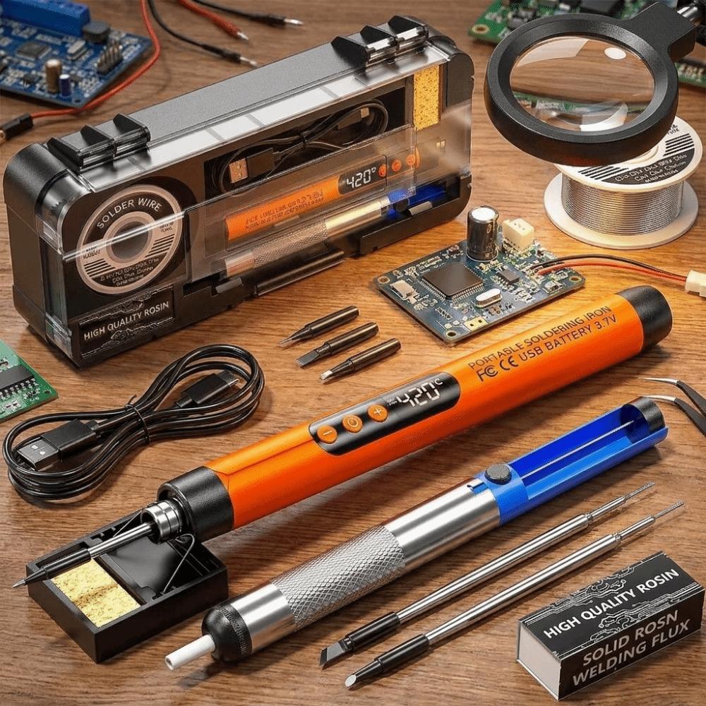 USB Rechargeable USB Soldering Iron Set Adjustable Temperature Cordless Soldering Pen Set  Home Use