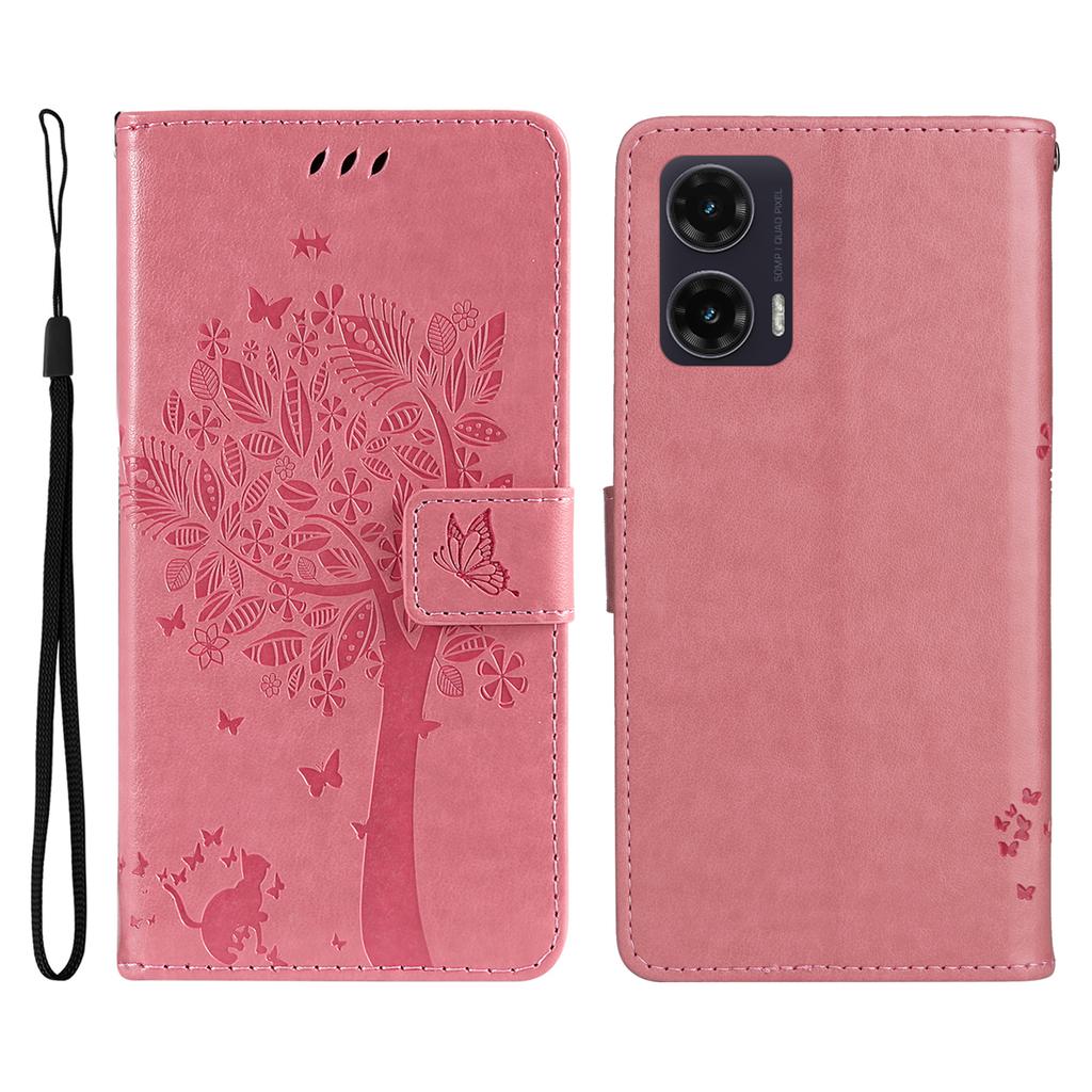 Etui na telefon Motorola Moto G35 5G ze stojakiem Wzór drzewa dla kota Skórzany portfel Pokrowiec na telefon komórkowy