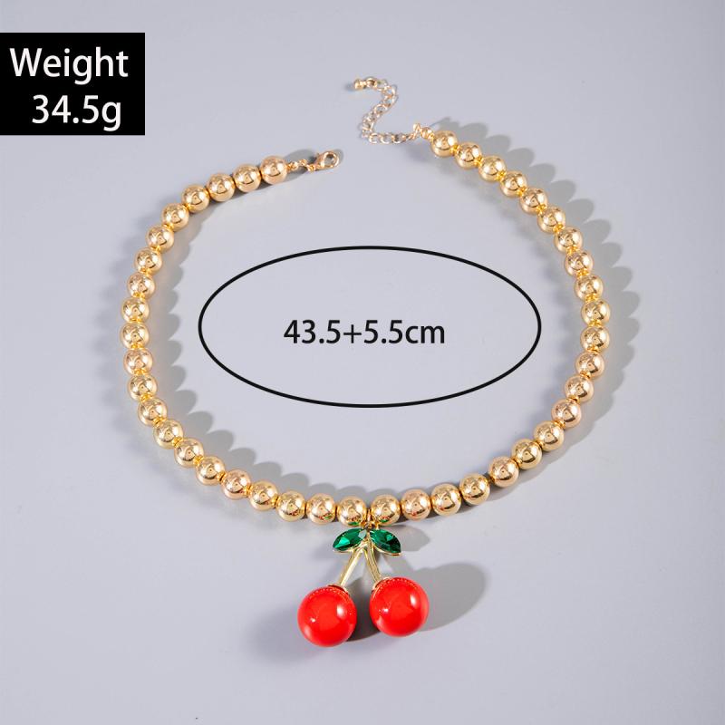 Exaggerated Round Bead Heart Pendant Necklace For Women Handmade Adjustable Chain Choker Party Jewelry Gift Collar