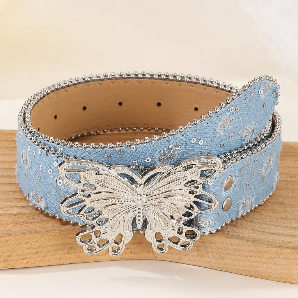 Belt Women's Summer Decoration Butterfly Smooth Buckle Belt with Jeans Versatile