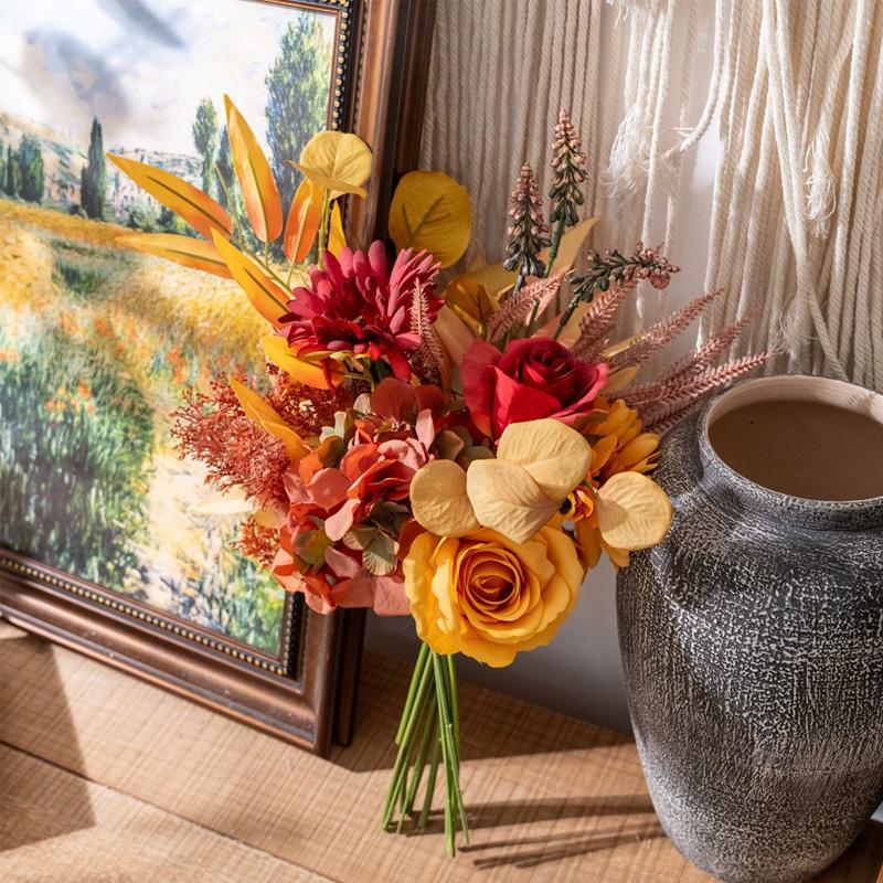 1 bunch Fake Flower INS Style Autumn Color Tabletop Decoration Artificial Flowers Wedding Party Flower Arrangement Silk Bouquet