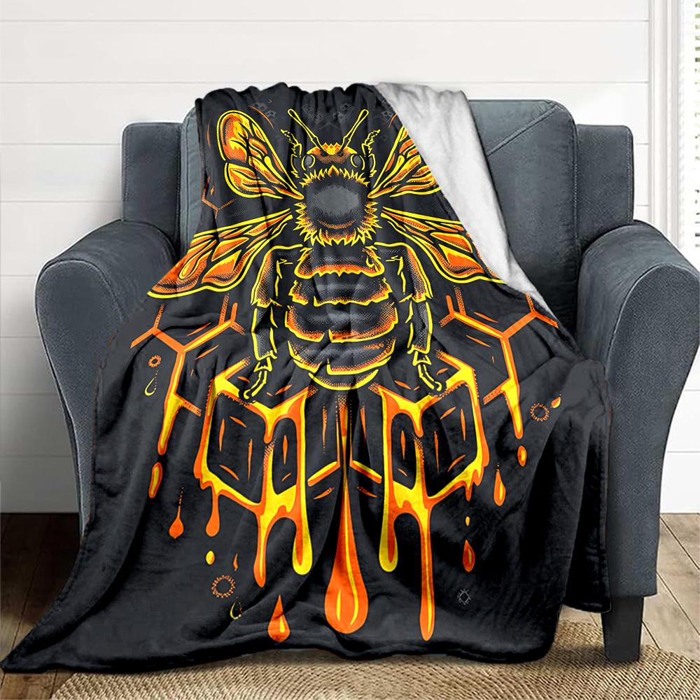 1pc Bee Honeycomb Blanket, Lightweight Flannel Throw Blanket for Sofa, Bed, Travel, Camping, Living Room, Office, Couch114