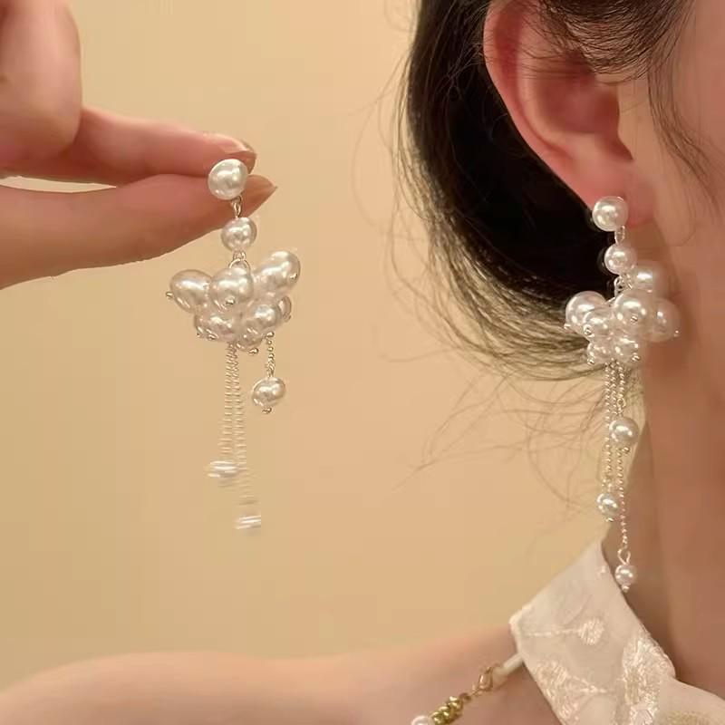 Boucles d'oreilles à pampilles en perles coréennes - Argent S925, polyvalentes et tendance