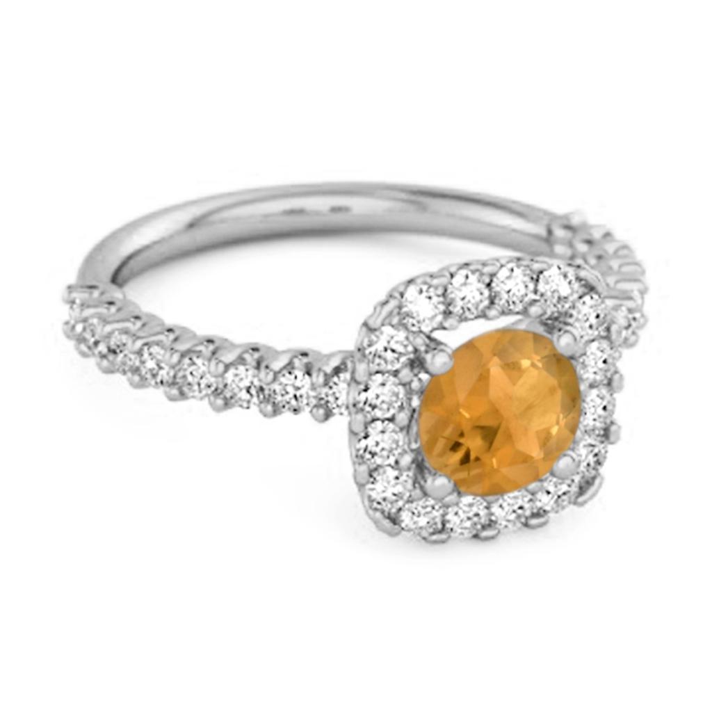 Citrine Round Cushion Halo Ring- 925  Sterling Silver