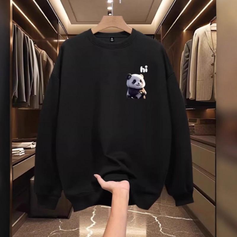Unisex Oversized Cotton Hoodie With Cute Panda Print Round Neck Long Sleeve Winter Casual Sweatshirt Teens Adults