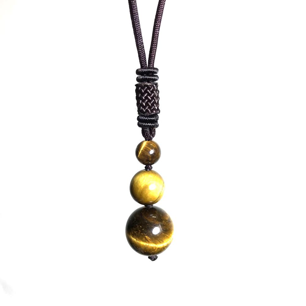 16MM Tiger Eye & Obsidian Crystal Pendant Necklace - Unisex Agate Ornament