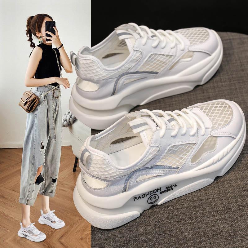 Fashion New Women's Not-peep Toe Sandals Summer Hollow Lace-up Casual Shoes Soft Platform Sneakers Women Fashion Wild Mesh Sports Shoes