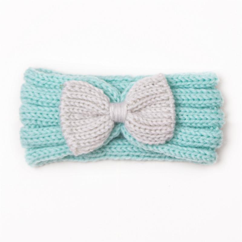 Autumn and winter warm children's contrasting color knitted wool hair accessories, baby solid color bow headscarf, baby headband