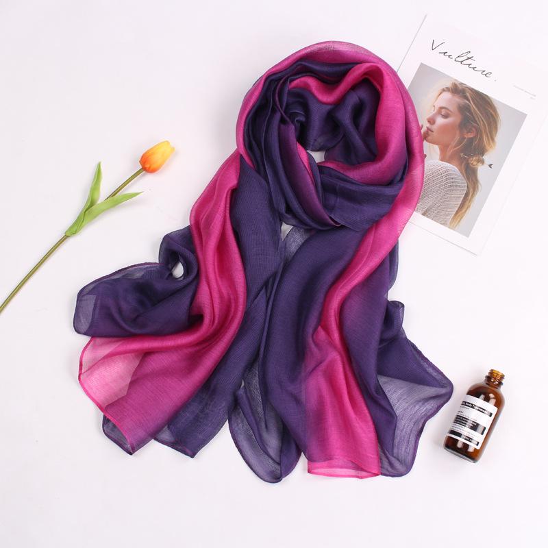 Dual-Use Gradient Mulberry Silk Scarf: Cotton, Linen & Silk Wrap for Women