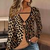 Tops for Women Leopard Print Long Sleeve Fake Two‑Piece Top Fall Casual Slim Pullover Women's Long Sleeve Top