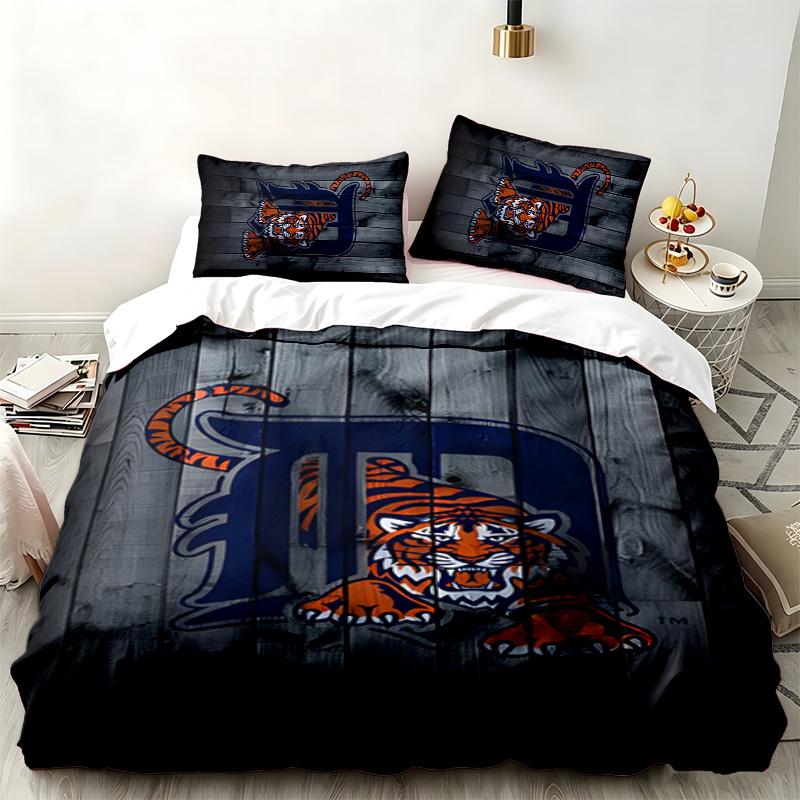 Detroit Tigers 3pc Set Perfect for Bedroom Use Comfortable Bedding Set Includes a Duvet Cover and Two Pillowcases Ideal Birthday or Christmas Gift