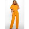Tuta da donna elegante manica corta cravatta in vita scavata pantaloni larghi estivi solidi tuta tuta pantaloni larghi a gamba larga