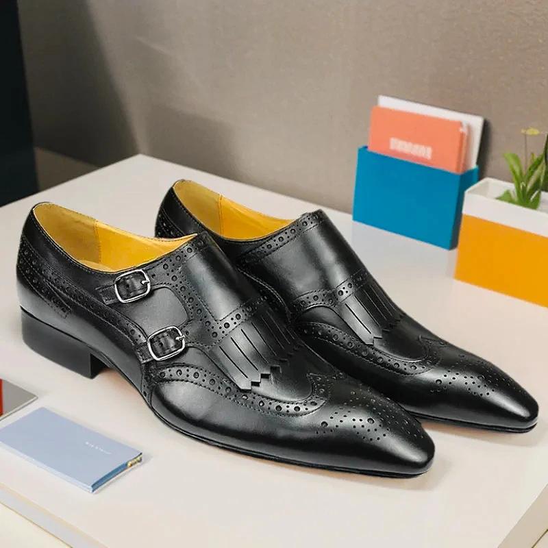 

Модная мужская роскошная кожаная обувь из коровьей кожи первого слоя с заостренным носком, британская деловая формальная свадебная офисная обувь 46