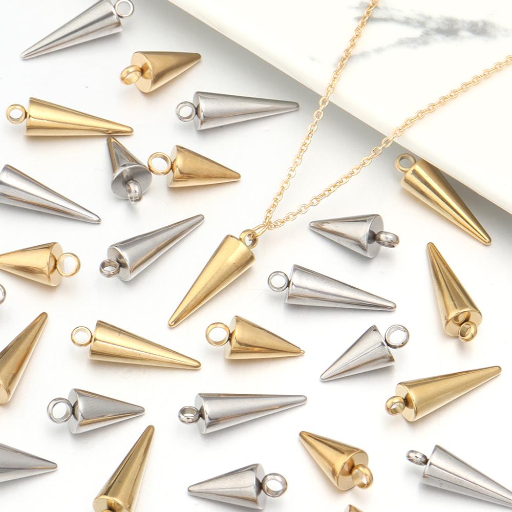 10PCS Stainless Steel Cone Charms Pendants Retro Spike Beads Charms Pendants for Women Man Hoop Earring Jewelry Making Supplies