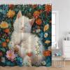 Grappige Katten Douchegordijn Katten Rijden op Haaien Cool Schattige Katten Honden Bloemen Zomer Badkamer Decoraties Polyester Badgordijn