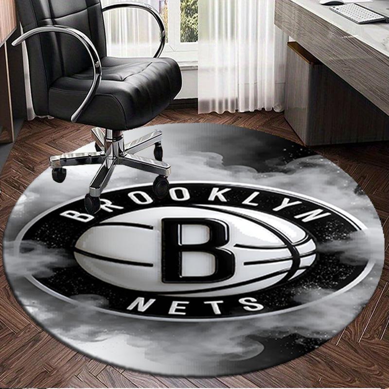 1PC Brook-lyn Nets Art Round Rug, Non-slip Chair Mat, Home Decor, Circle Carpet Perfect for Office, Bedroom, Living Room,Christmas gift