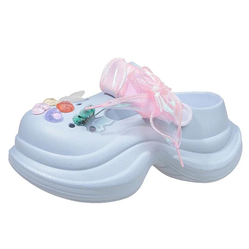 

Массивные сабо на толстой платформе для женщин, лето 2025, пляжные туфли на высоком каблуке, мягкие тапочки, женские тапочки из ЭВА, тапочки-облака 36 синий