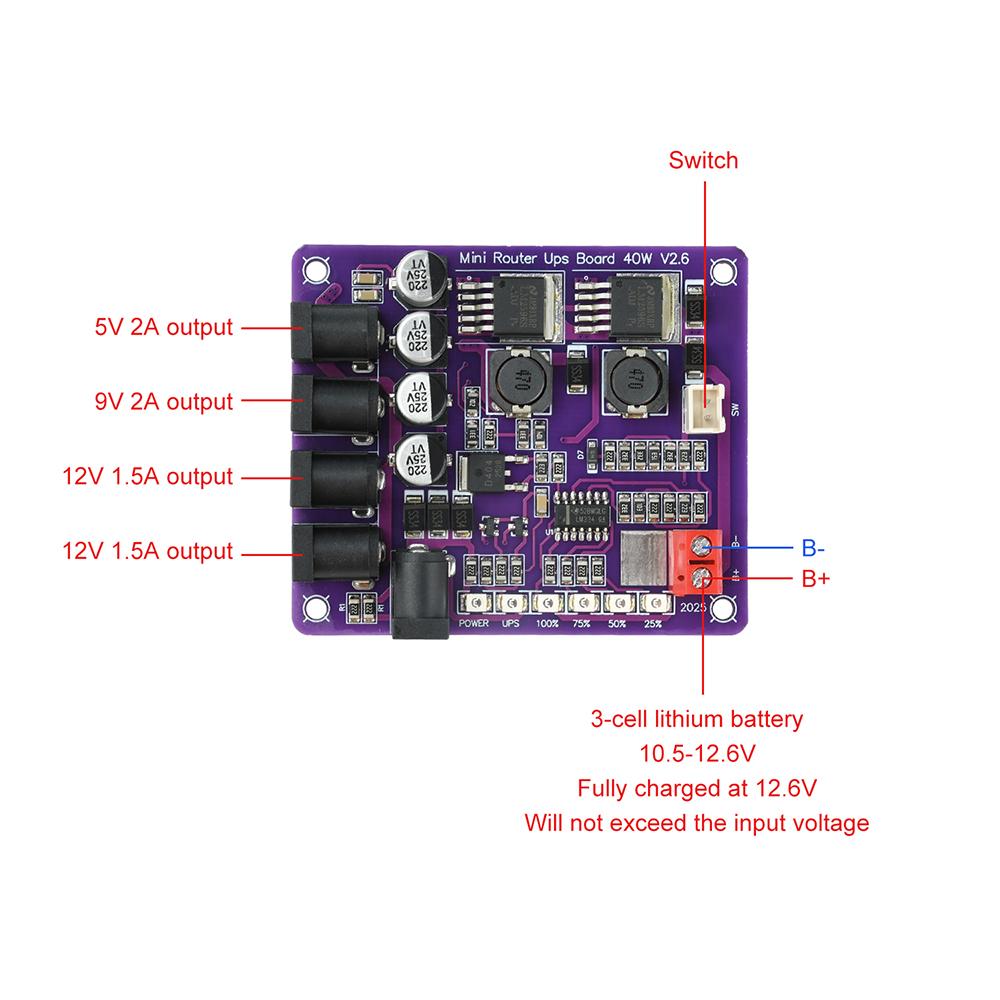 CA-403S 40W Mini Router UPS Borad Step Up/Down Uninterruptible Power Supply Module Buck Converter 4 Channel 5V 9V 12V Output USB