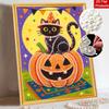 DIY 3D Pearl Painting Canvas Halloween Black Cat Pumpkin Pattern Relaxing Leisure Craft Kit for Adults Home Wall Decoration