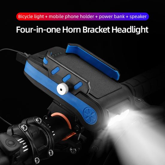 4-in-1 Bicycle Headlight Riding Lamp Light Phone Holder Horn Charging Power Bank