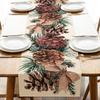 Christmas Pine Cone Pine Needle Branch Berry Linen Table Runner for Table Decor Winter Xmas Table Runners Christmas Decorations