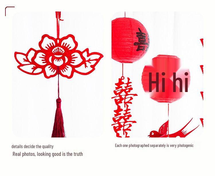 Red Wedding Room Bunting Ceiling Decorations for Bride and Groom's Bedroom and Living Room