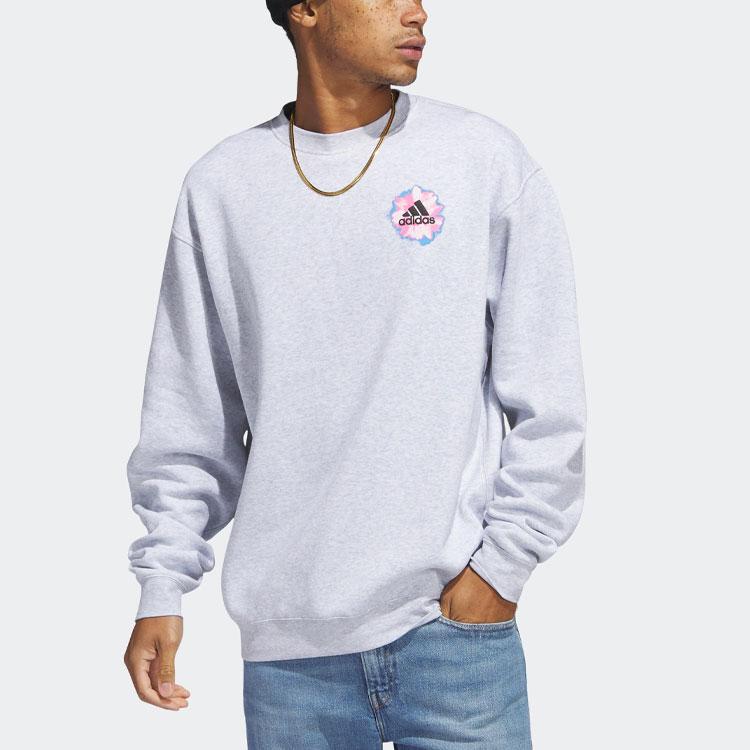 Adidas Bloom Crew Sweatshirt With Floral Print Logo Unisex Tops Light-Hemp-Gray IC7769