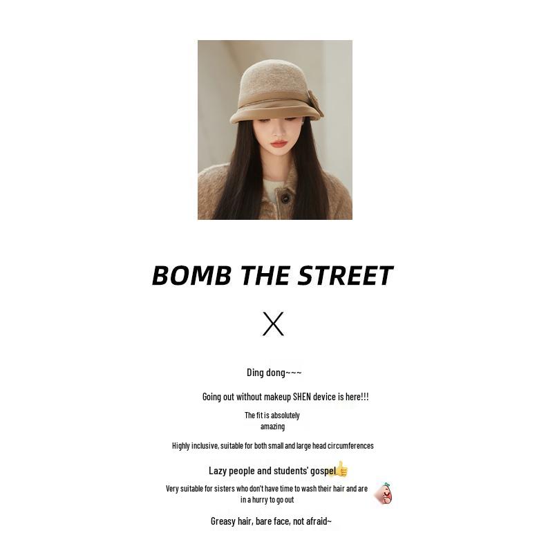 Pălărie de pescar din pâslă de lână pentru femei: Toamnă/Iarnă Stil Retro Francez Hepburn cu Fundă