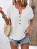2025 Summer Women's V-Neck Button Short-Sleeved T-Shirt