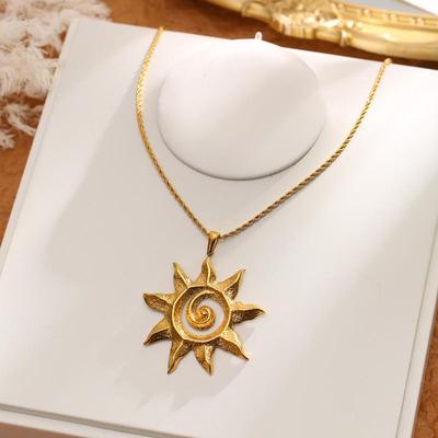 Edelstahl Große Größe Sonne & Mond Anhänger Halsketten Für Frauen Vintage Schmuck Dekoration Gold Damen Halsketten
