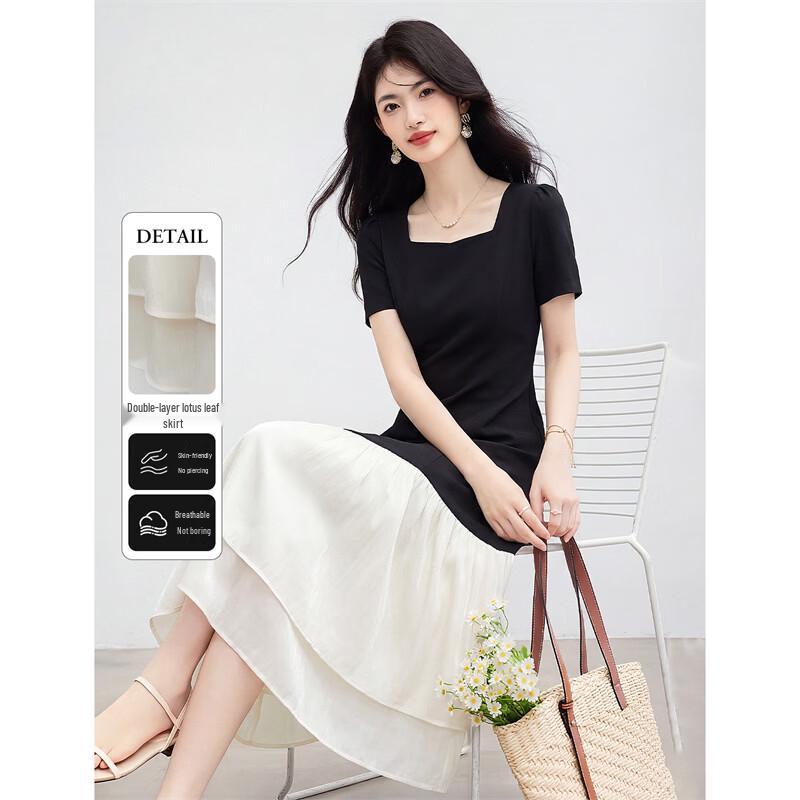 Xinfeiyu Elegant French Style Spliced A-Line Dress L чёрный