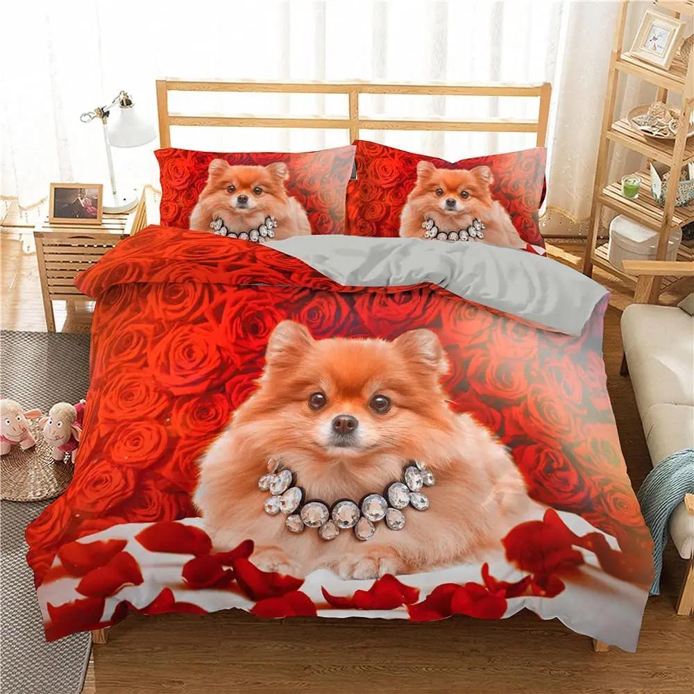 Pomeranian Duvet Cover Animal Dogs Cute Pet Theme For Women Kids Bedroom Decoration Queen Size For Dog Lovers Duvet Cover Gifts