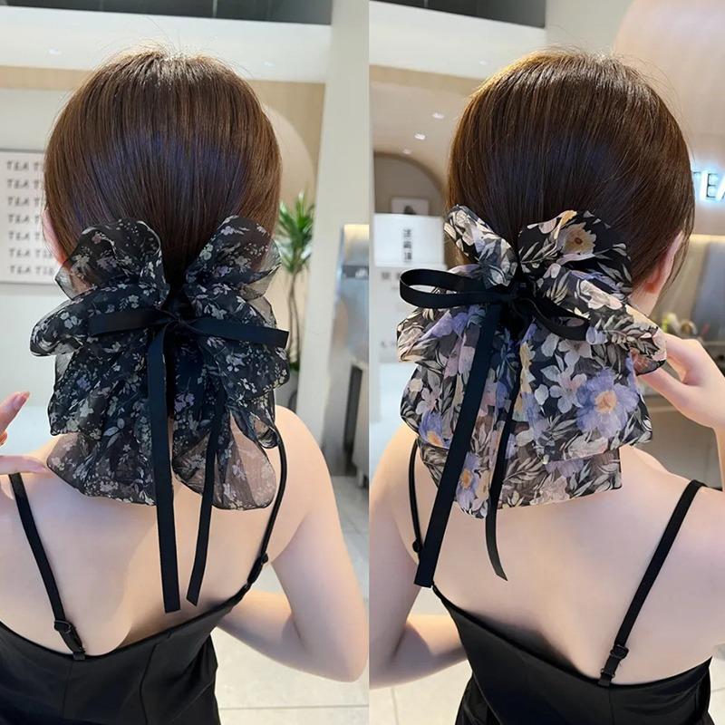 New Bowkont Hair Claw Clip For Women Crab Clamp Barrettes Girls Party Hair Accessories Sweet Floral Chiffon Shark Clip Hair Claw