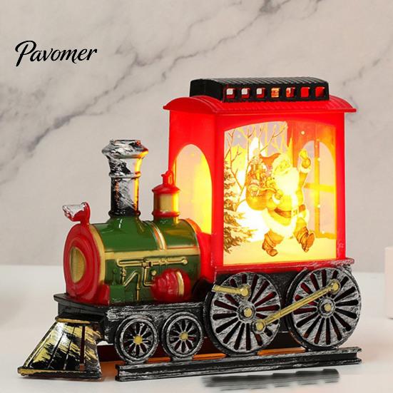 Snowy Christmas Night Ornament Train Snow with Light, Battery Powered Winter Desktop Decor Decoration, Swirling Glitter Decor, Lighted Tabletop