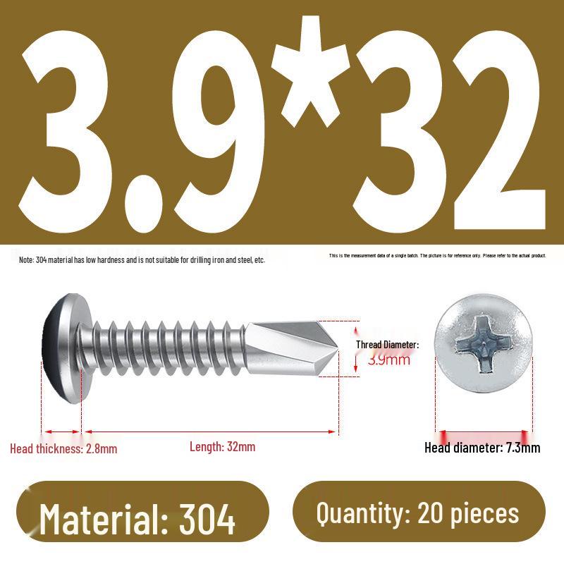 Stainless Steel 304 Phillips Round Head Self-Drilling & Tapping Screws, M3.9/M4.8/M5.5 Swallowtail Bolts