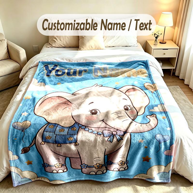Elefanten-Thema Weiche Decke Personalisierter Benutzerdefinierter Name Textdruck Warme Decke Zuhause Sofa Schlafzimmer Dekoration