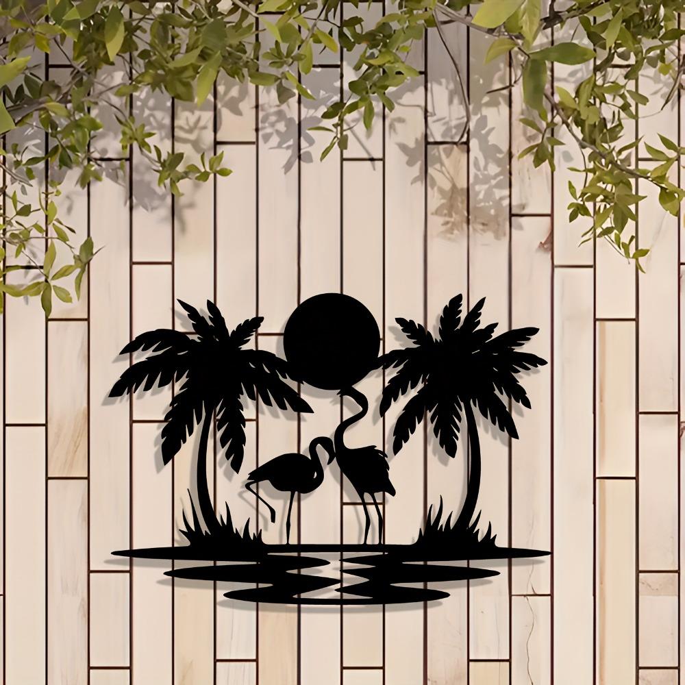 Flamingo Palm Tree Metal Wall Art Modern Tropical Sunset Sign Mural Home Room Patio Yard Indoor Outdoor Decor Gift Boho Farmhouse Hanging Ornament