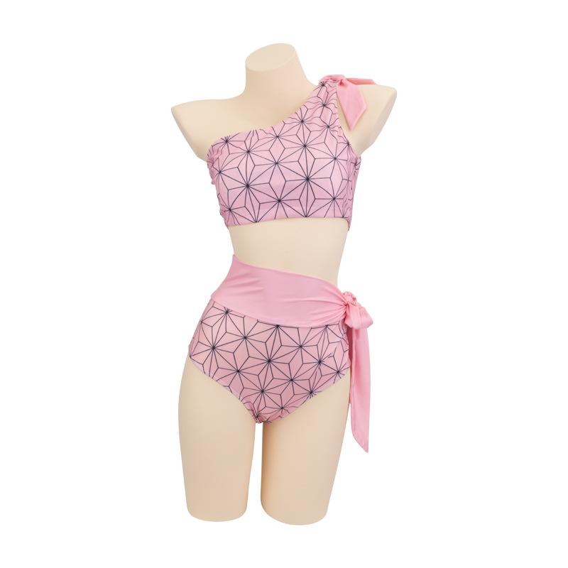 Anime Kamado Tanjirou Costume Cosplay Nezuko Zenitsu Bikini Plage Halloween Été Ensemble Maillot de Bain Deux Pièces S white