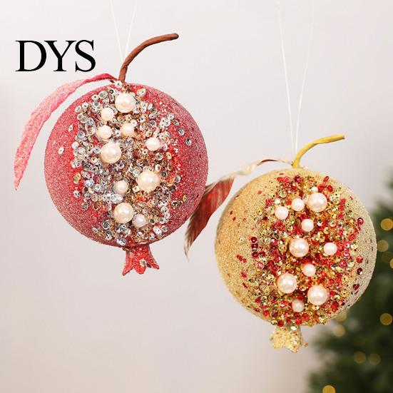 Sparkling Foam Ornaments Handmade Glitter Christmas Tree Pendant, Imitation Pearls Pomegranate Shaped Decorative Wedding Table Centerpieces