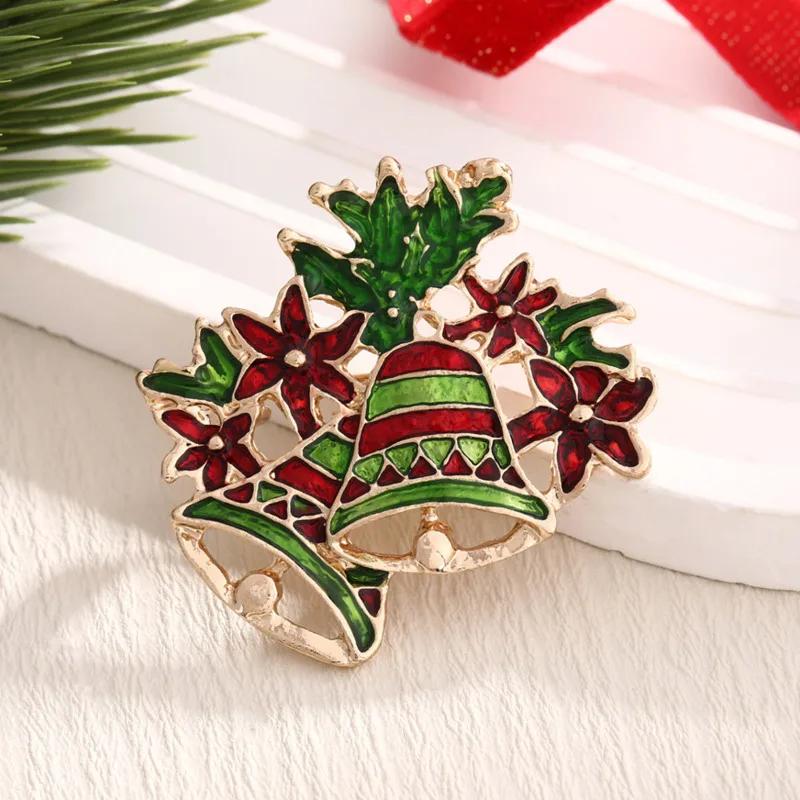 Neujahrs-Weihnachtsgeschenke Bekleidungszubehör Emaille Strasssteine Glöckchen Weihnachtskränze Broschen Feiertagsschmuck Damen