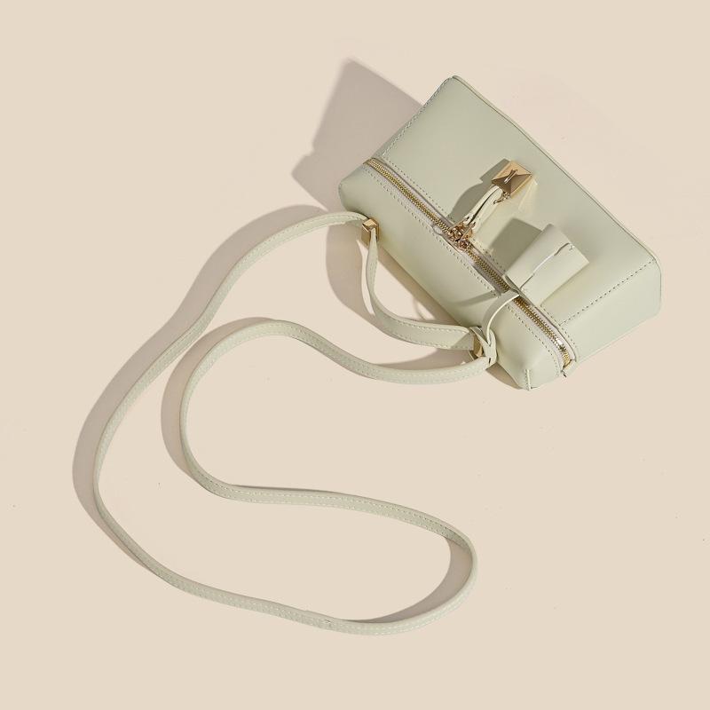 2025 summer bag fashionable versatile cowhide lp lunch box bag niche high-end leather women's bag messenger bag