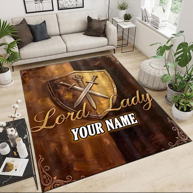 1PC Custom Name Medieval Knight's Shield Theme Floor Mat Ideal for Living Room, Game Rooms, Office, Bedroom,Floor Mat Playful Design