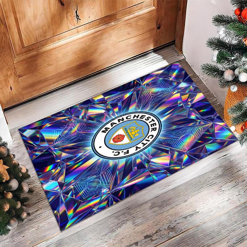 Manchester City Printed Flannel Area Rug Non Slip Soft Polyester Floor Carpet Indoor Decor Mat for Bedroom Living Room Sofa