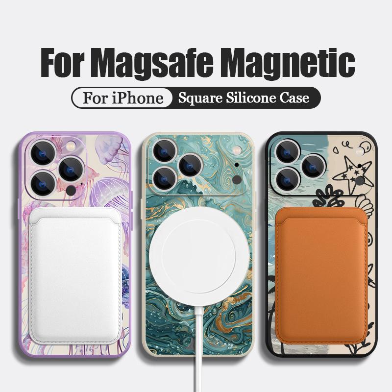 Magnetic For Magsafe Case For iPhone 17 Pro Max Colorful Jellyfish Turtle Print Soft Silicone Phone Back Cover For iPhone 16 15 14 13 Pro Max 16e 17e